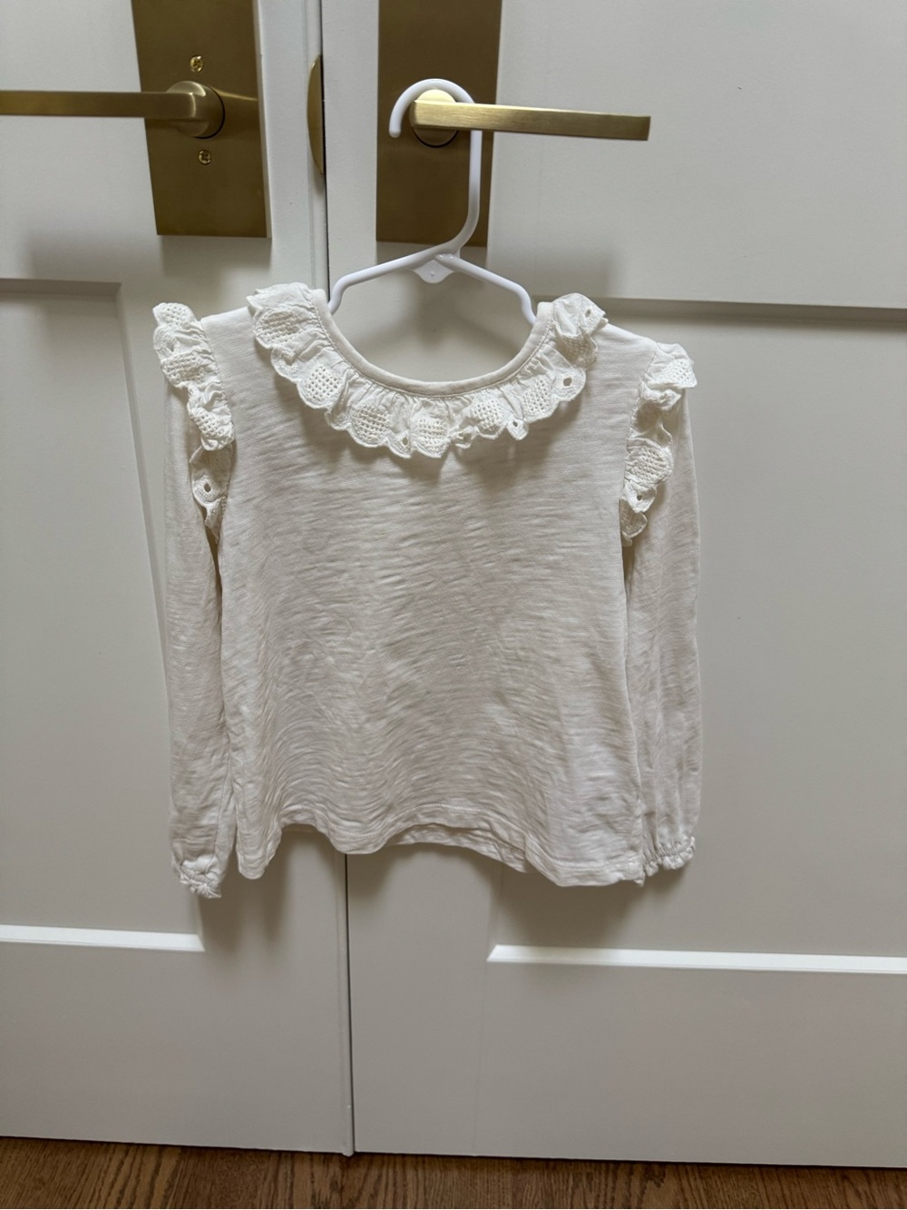Mini Boden Cream Ruffle Long-Sleeve Top